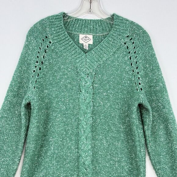 St Johns Bay Womens Green V Neck Long Sleeves Pullover Knit Sweater Size PM - Picture 3 of 16